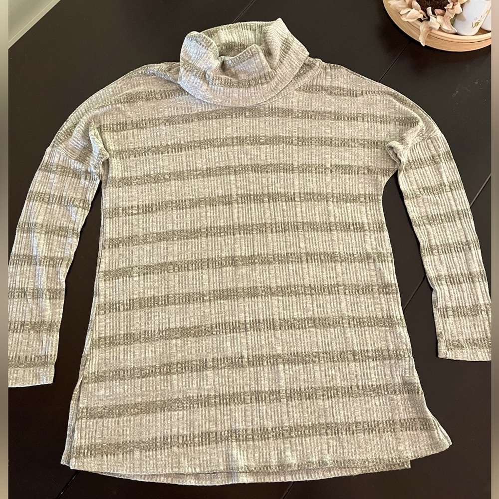 PinkBlush cowl neck striped grey and green sweater Size small